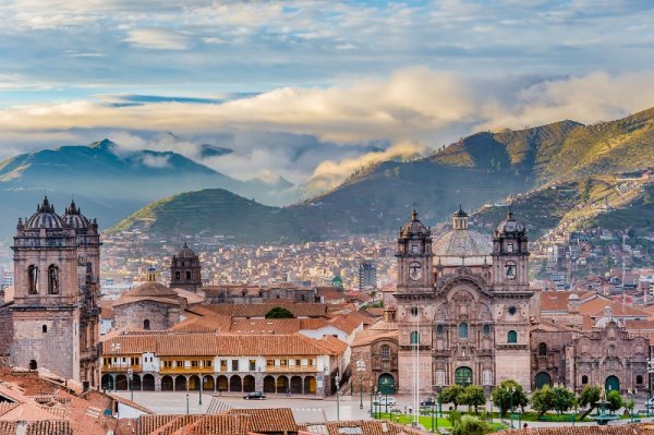 Beautiful city of Cusco between the mountains in Peru