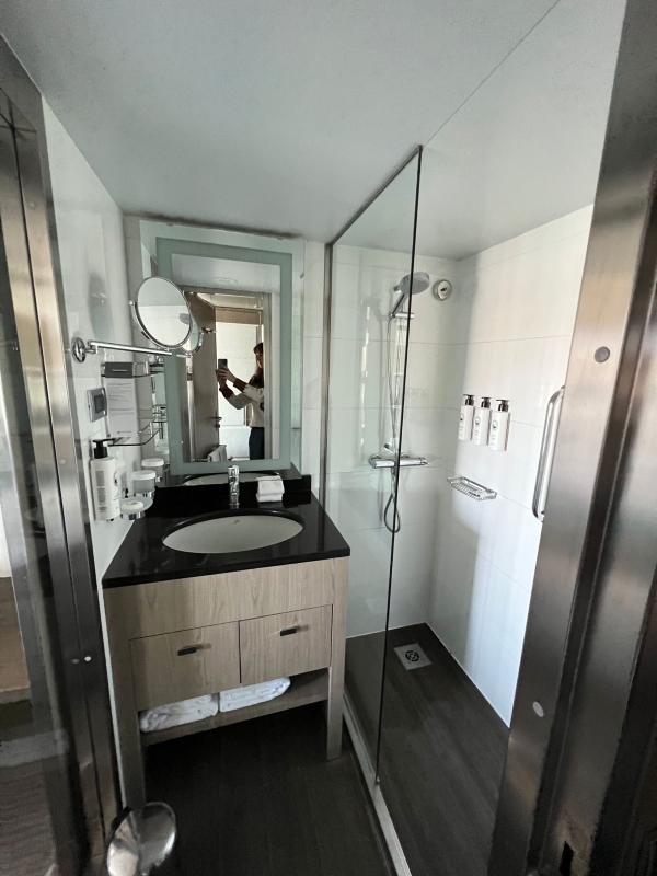 View of the bathroom in Pia's cabin onboard L'Austral