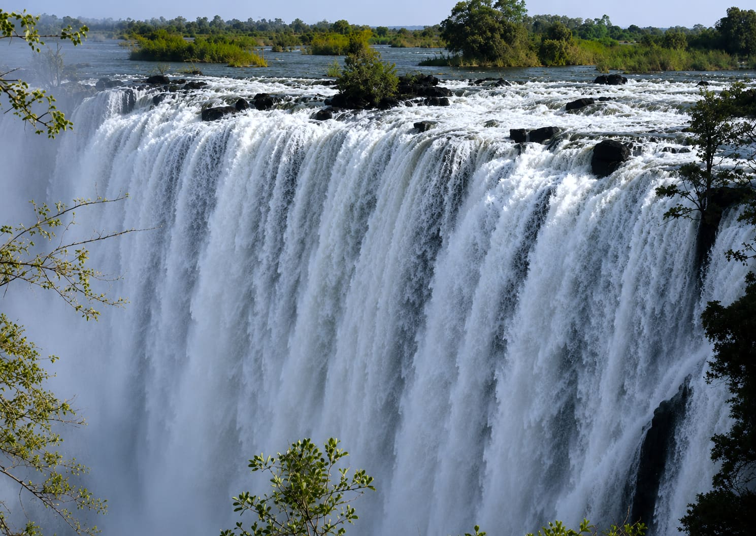Victoria Falls in full flood mode seen from the Zambian side