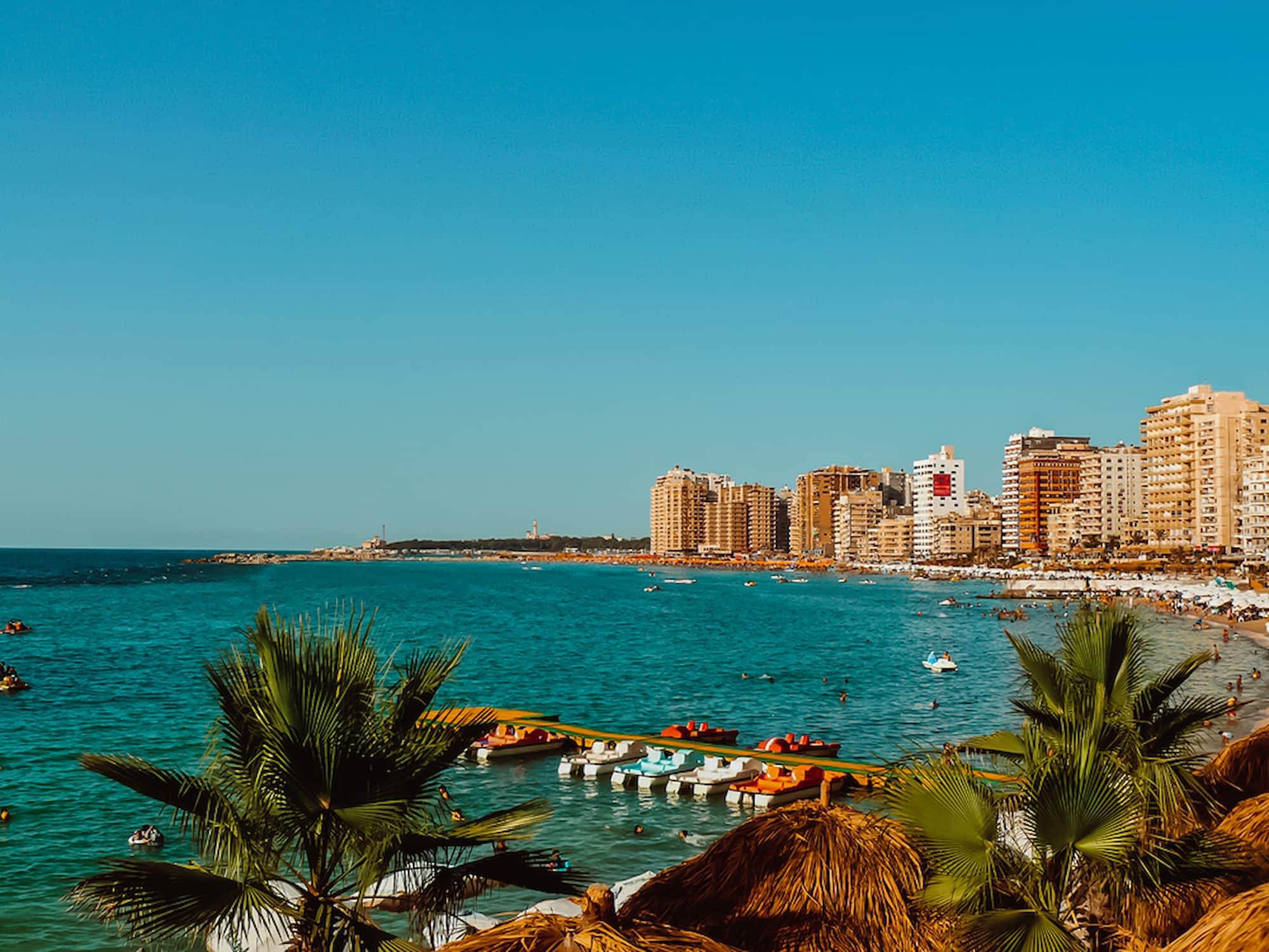 Sandy beaches and quaint cafes, Alexandria, Egypt.