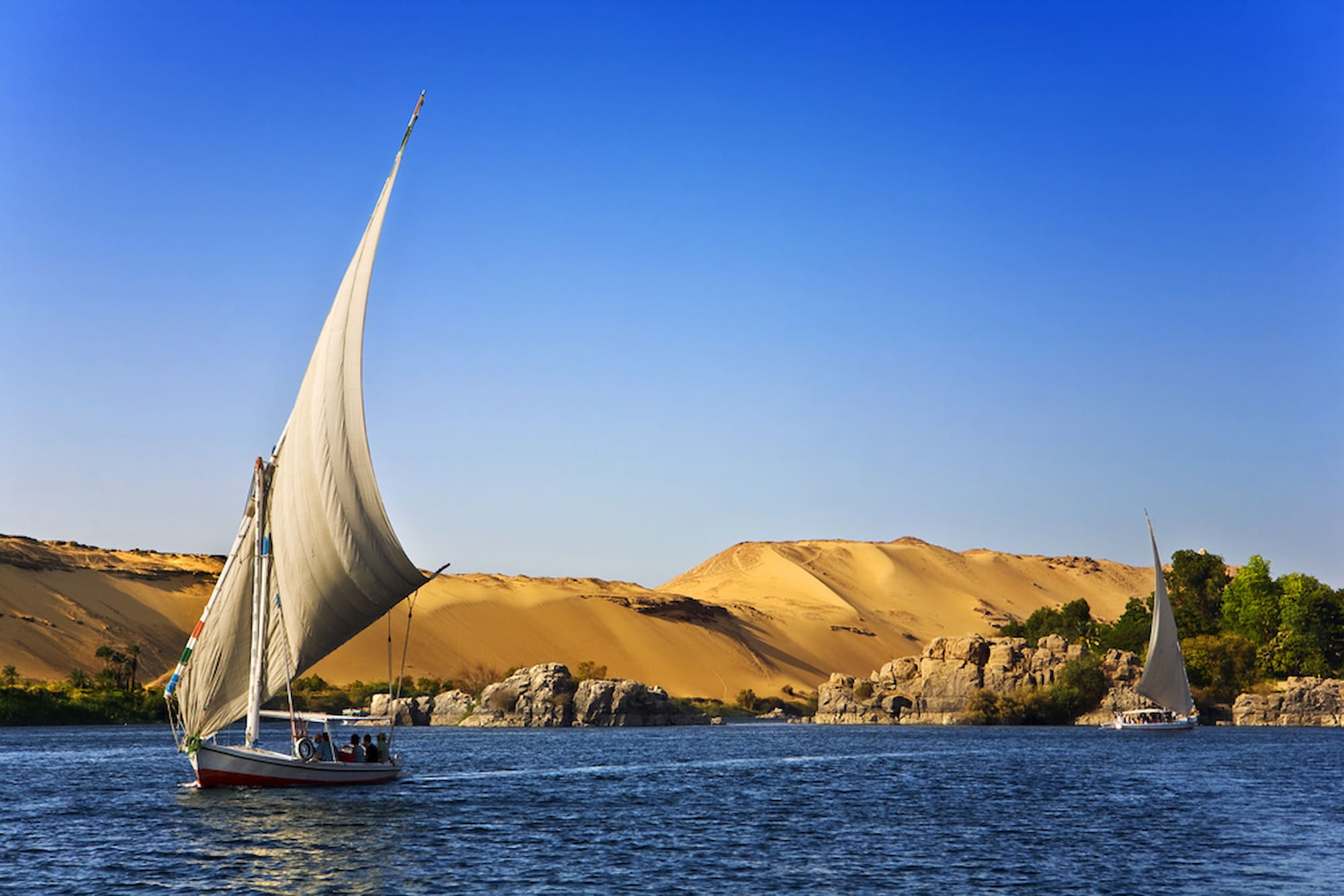 Boat cruising in Nile River, Egypt.
