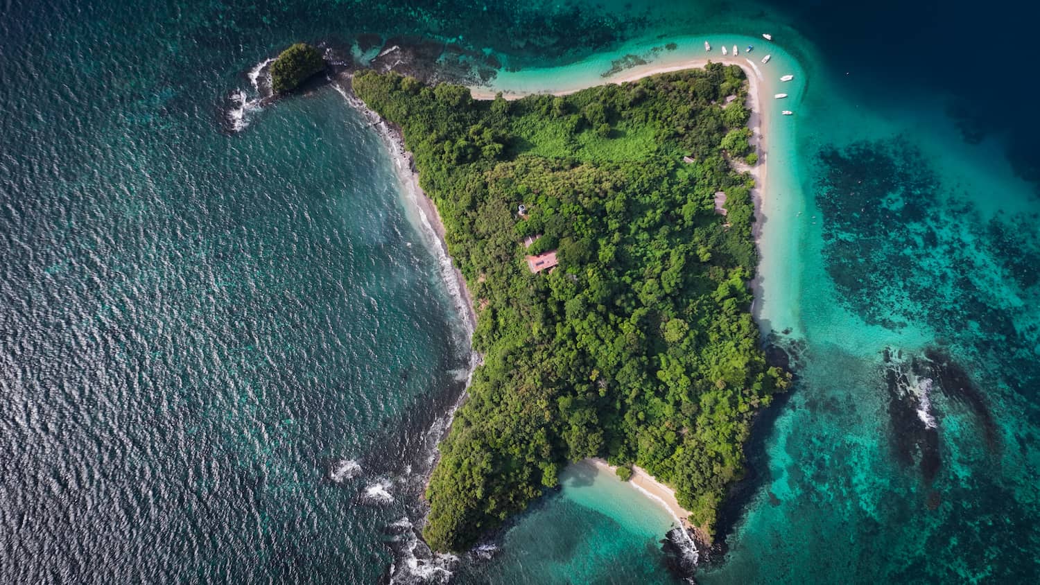 Aerial view of Nosy Tanikely island in Madagascar showcasing pristine nature and crystal-clear waters