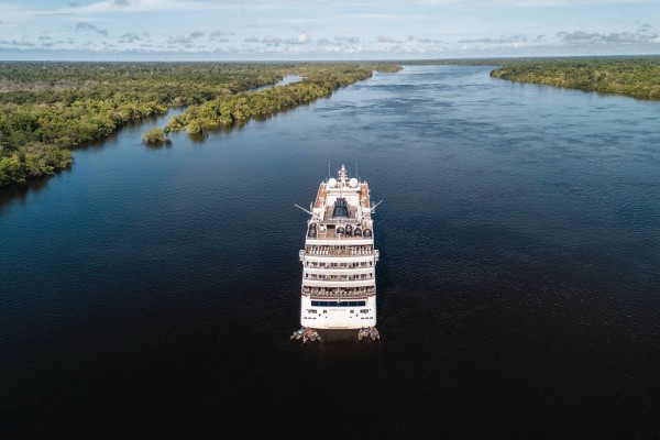 HANSEATIC inspiration expedition cruise ship on the Amazon river