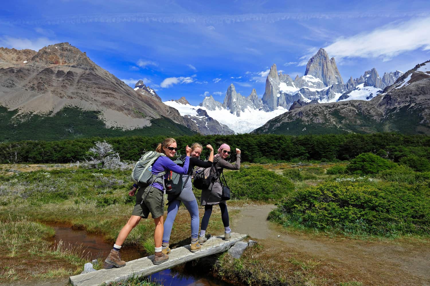 Group of hikers in the Patagonia mountains