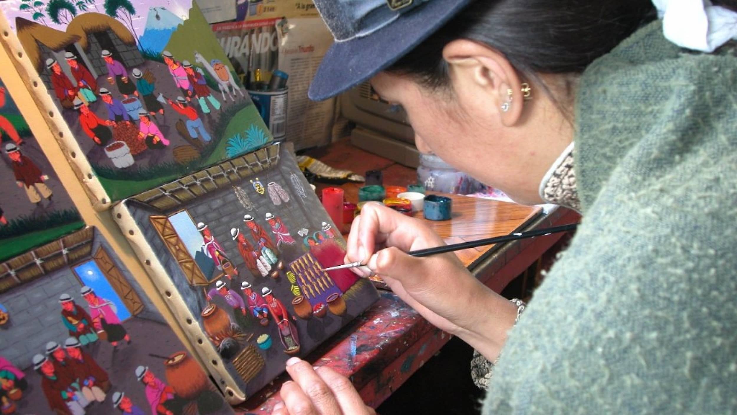 Woman creating an in Quito. Woman creating an in Quito.