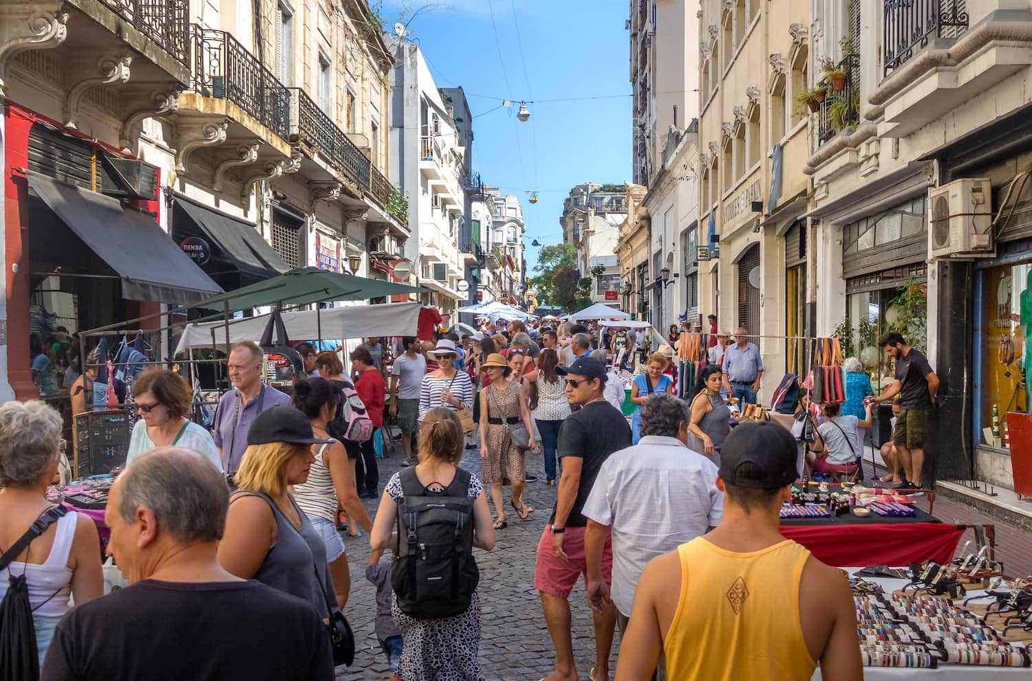 Busy pedestrian street in Buenos Aires, Argentina, the main connection hub for US travelers flying to Antarctica via Ushuaia.