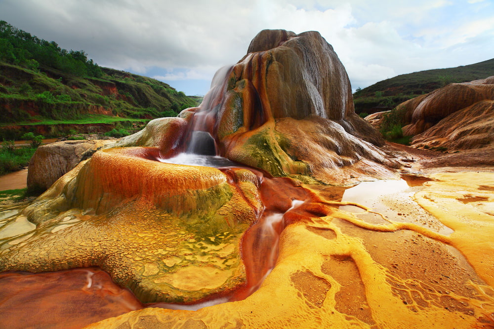 The colourful Analavory Geysers.