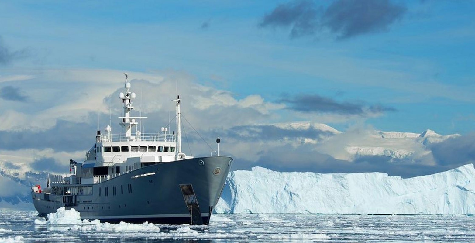Expedition vessel passing the glaciers.