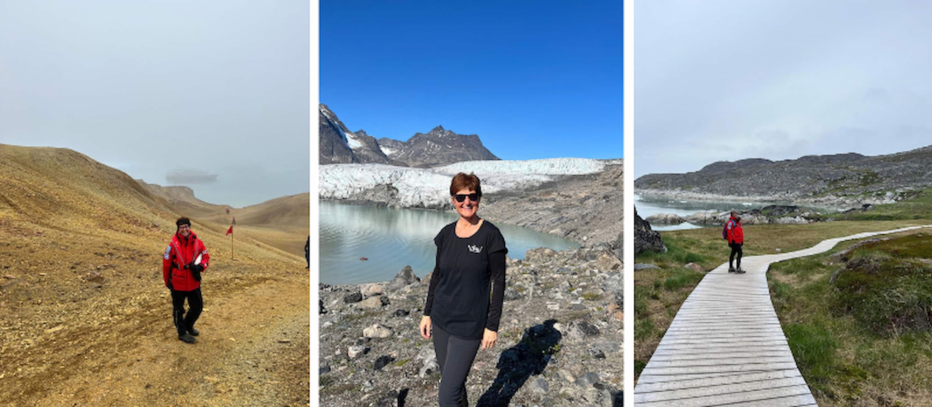 Pia exploring the rugged landscapes, glaciers, and mountain trails