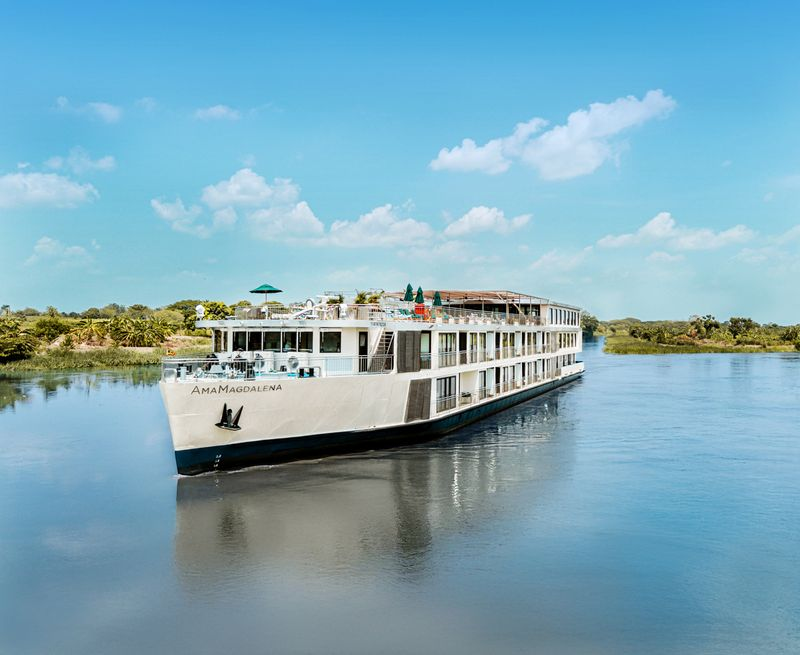 Expedition cruise ship sailing along the Magdalena River, Colombia.