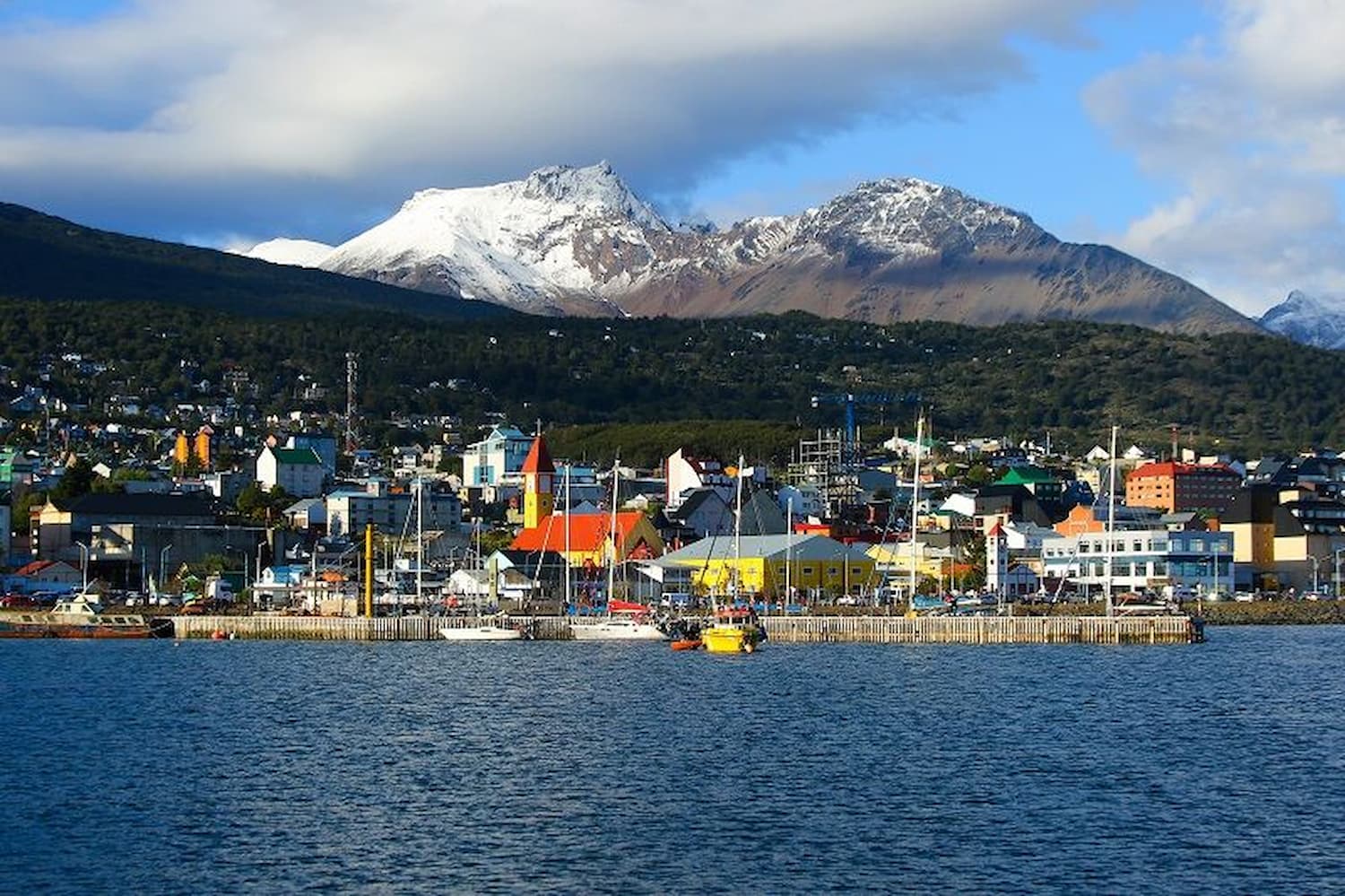 Ushuaia harbor and Beagle Channel, Argentina, departure point for Antarctica expeditions from the USA.