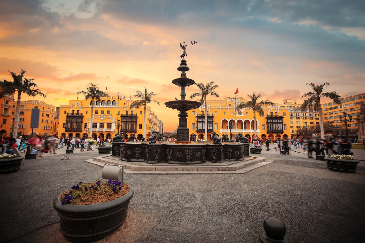 Colonial baroque architecture at Plaza Mayor, Lima historic centre, Peru
