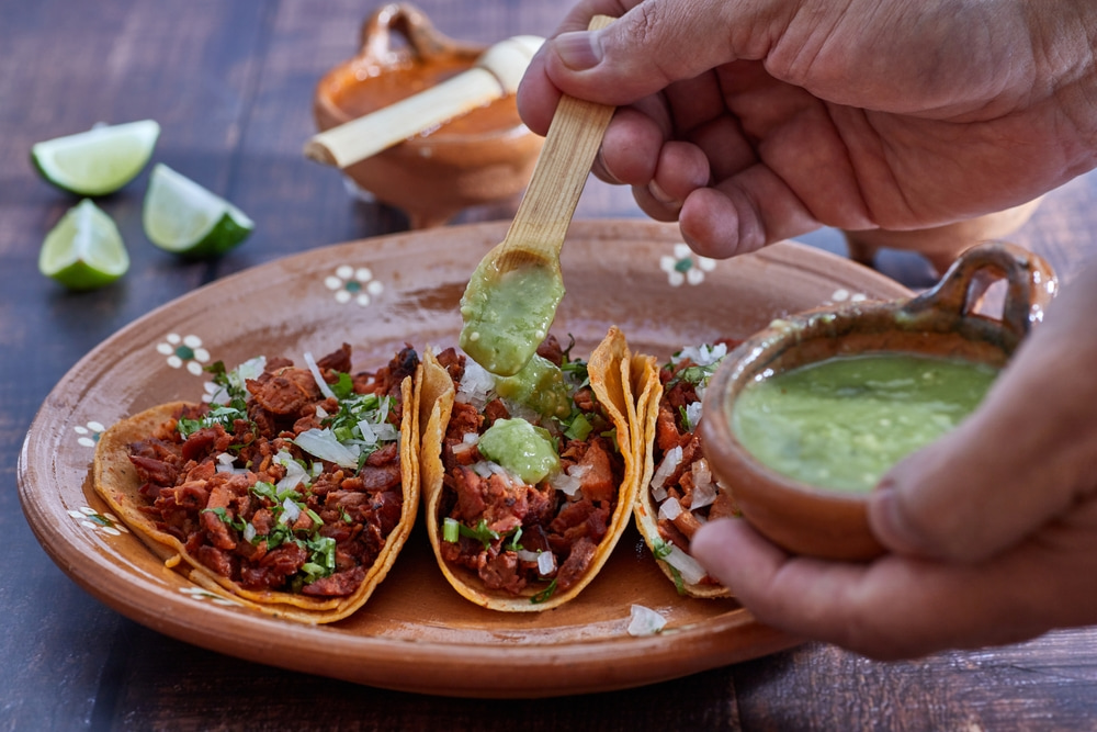Traditional tacos al pastor in Mexico.