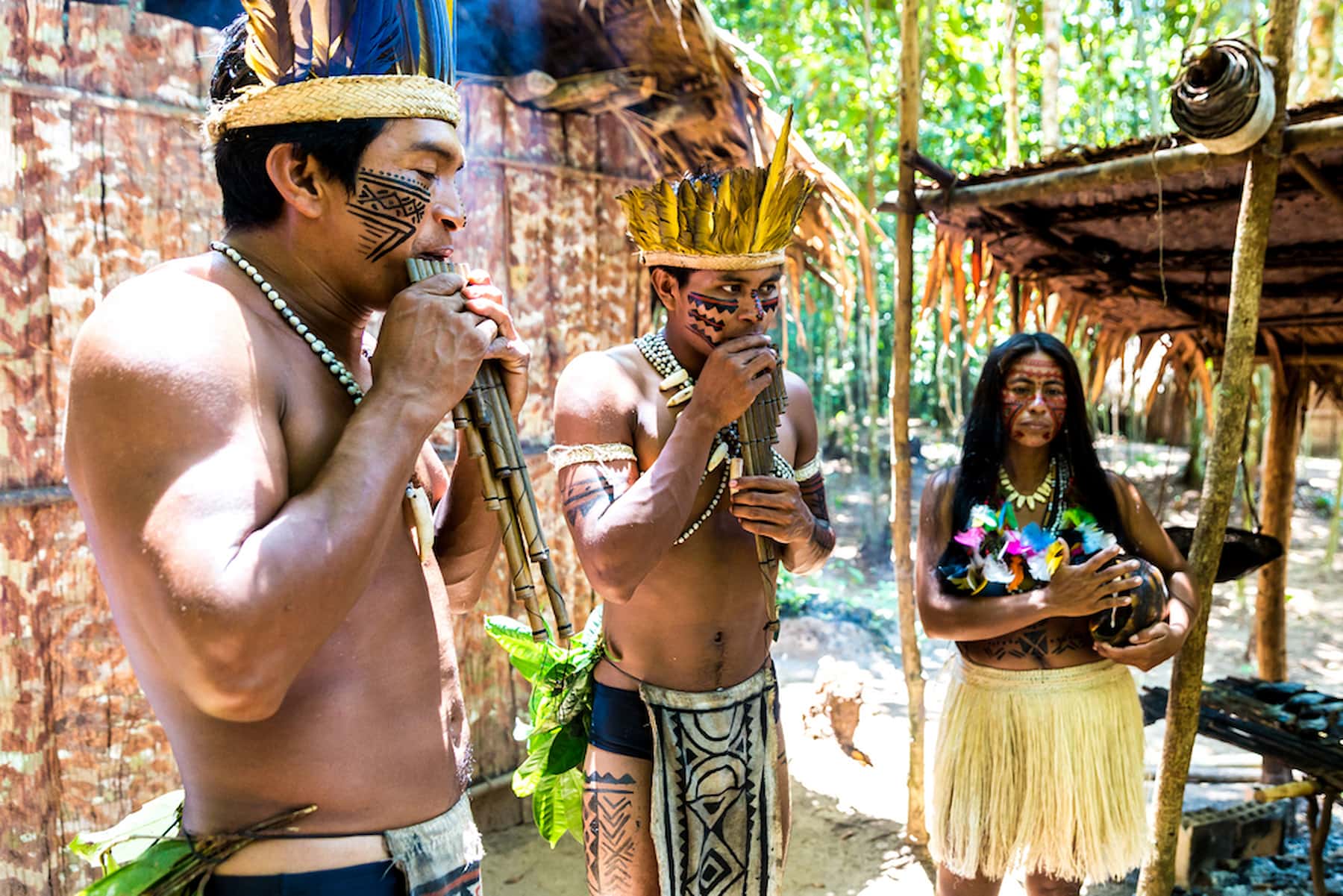 Travellers visiting a Kichwa community along the Napo River, Ecuadorian Amazon